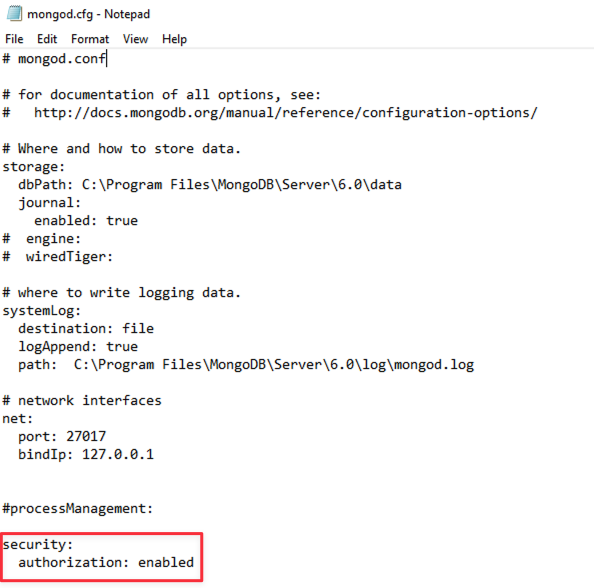 Пример отредактированного файла конфигурации MongoDB