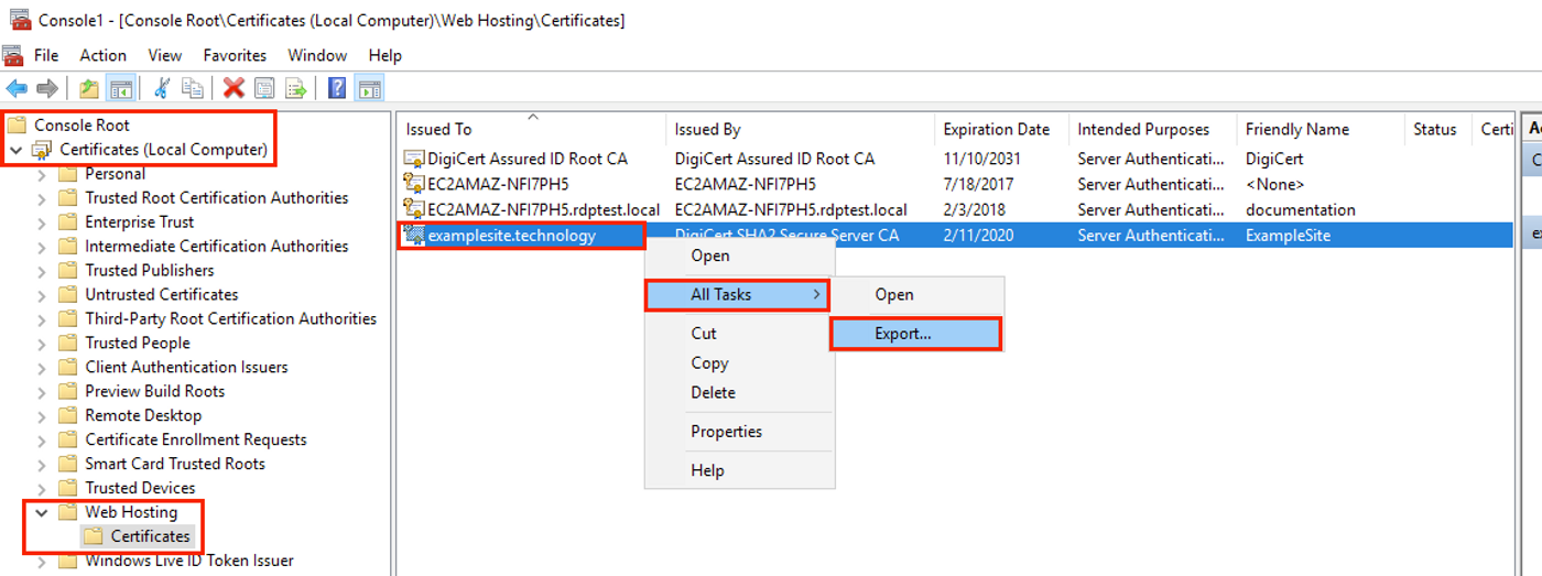 Export certificate