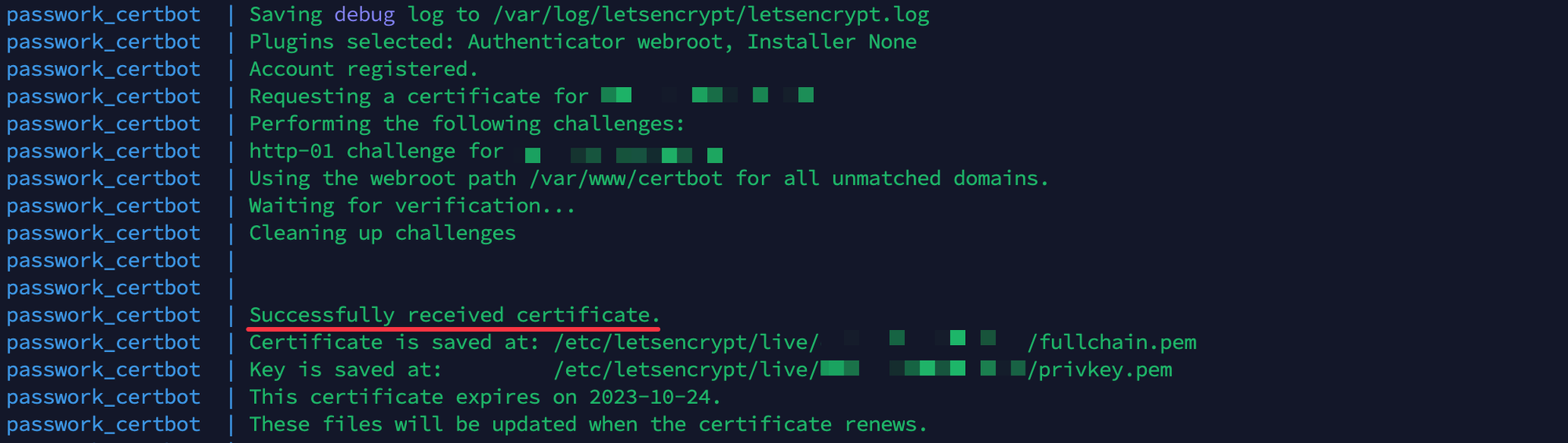 Пример выпуска сертификатов с помощью certbot